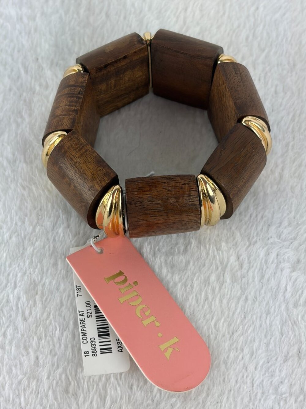 Piper K Wooden Beautiful Stretch Brown Bracelet With Gold Accents